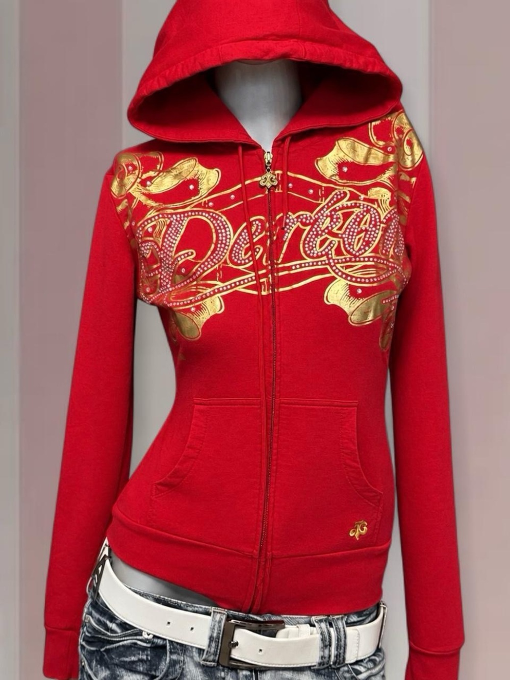 Dereon Y2K Red/Gold Bedazzled Hoodie